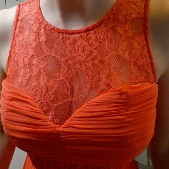 Little Mistress Womens 6 Coral Prom Maxi Dress Long Gown Lace Chic Gorgeous - Picture 7 of 13